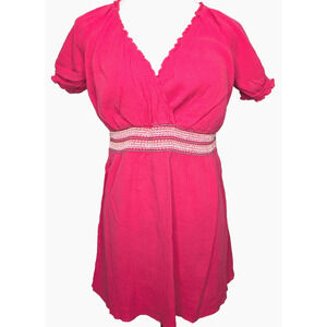 Vintage Y2K Old Navy Hot Pink Babydoll Boho Peasant Prairie‎ Faux Wrap Top M